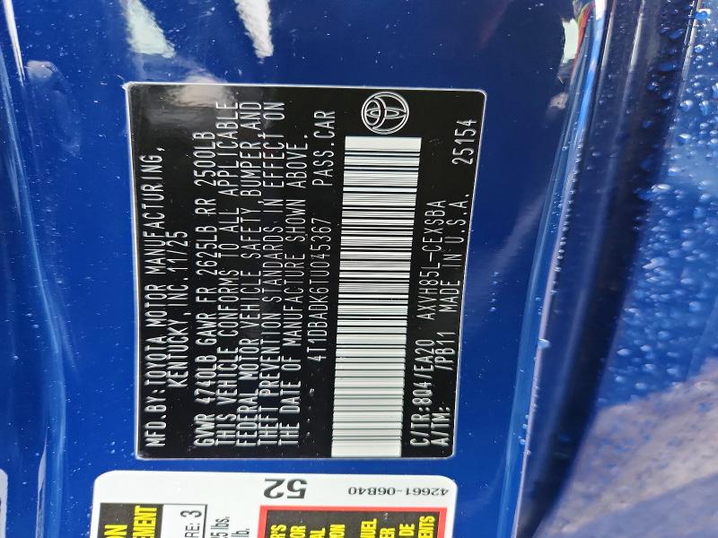 2026 Toyota Camry მანქანა იყიდება აუქციონზე, vin: 4T1DBADK6TU045367, აუქციონის ნომერი: 53332246