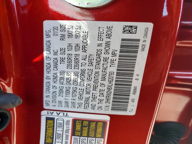 52350346 :رقم المزاد ، 2HKRW2H8XLH620793 vin ، 2020 Honda Cr-v مزاد بيع