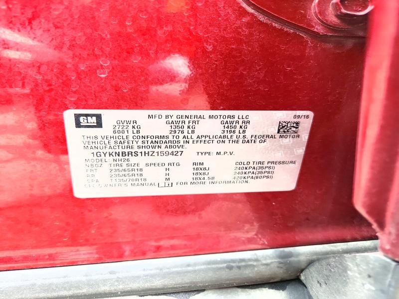 55333706 :رقم المزاد ، 1GYKNBRS1HZ159427 vin ، 2017 Cadillac Xt5 مزاد بيع