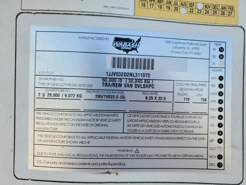 Продаж на аукціоні авто 2022 Wabash 53' Reefer Trailer, vin: 1JJV532D2NL311970, номер лоту: 52724186