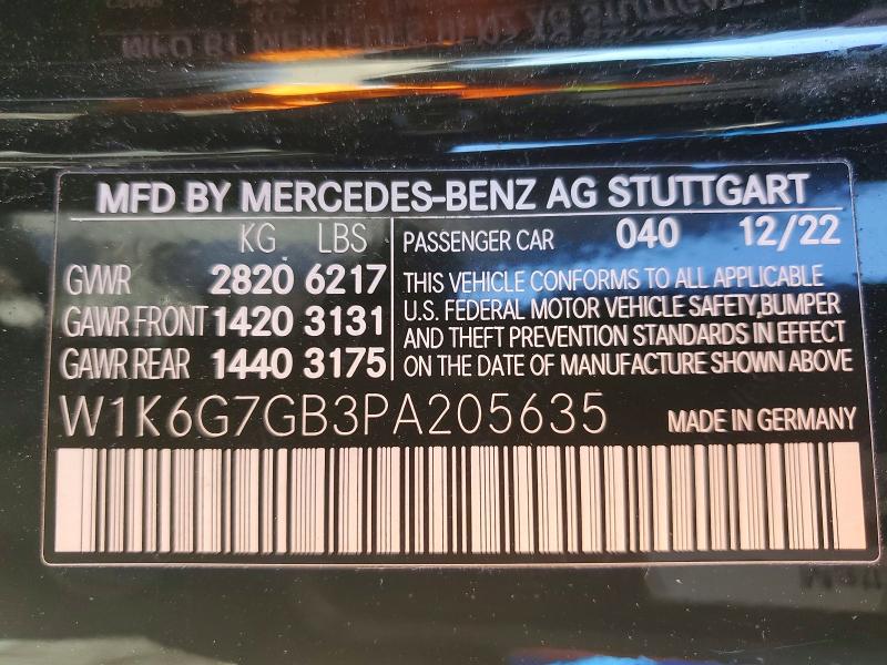 2023 Mercedes-benz S მანქანა იყიდება აუქციონზე, vin: W1K6G7GB3PA205635, აუქციონის ნომერი: 52036886