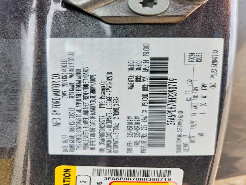 2017 Ford Fusion მანქანა იყიდება აუქციონზე, vin: 3FA6P0H70HR390719, აუქციონის ნომერი: 55092656