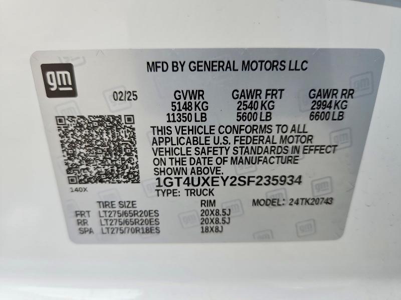 2025 Gmc Sierra მანქანა იყიდება აუქციონზე, vin: 1GT4UXEY2SF235934, აუქციონის ნომერი: 52811766