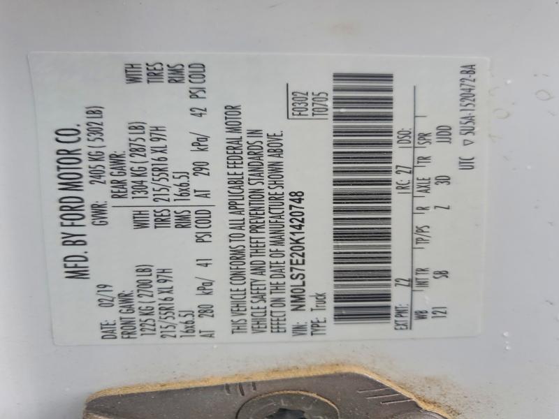 Aukcja sprzedaży 2019 Ford Transit Connect, vin: NM0LS7E20K1420748, numer aukcji: 52879986