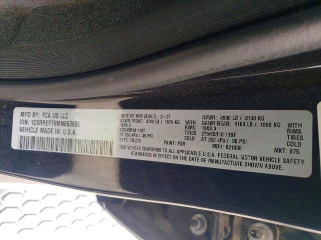 51812896 :رقم المزاد ، 1C6RREFT9MN660906 vin ، 2021 Ram 1500 مزاد بيع