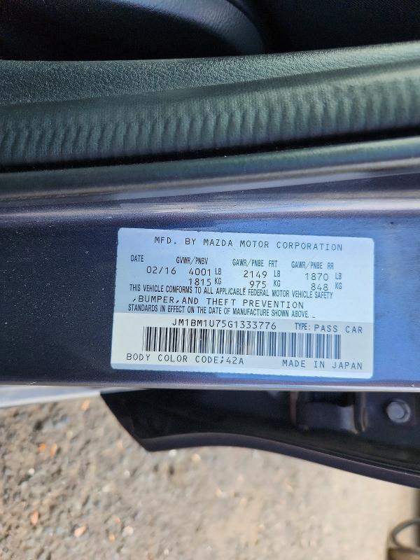Продажа на аукционе авто 2016 Mazda 3, vin: JM1BM1U75G1333776, номер лота: 53821956