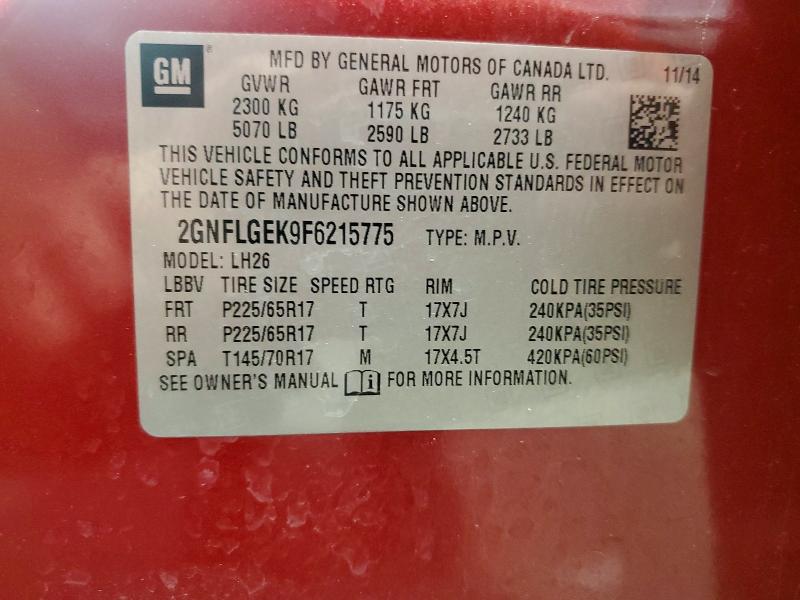 55144526 :رقم المزاد ، 2GNFLGEK9F6215775 vin ، 2015 Chevrolet Equinox مزاد بيع