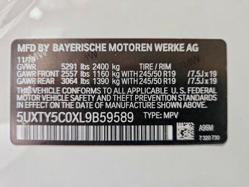 54846196 :رقم المزاد ، 5UXTY5C0XL9B59589 vin ، 2020 Bmw X3 مزاد بيع