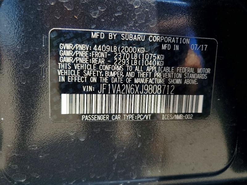 Продаж на аукціоні авто 2018 Subaru Wrx, vin: JF1VA2N6XJ9808712, номер лоту: 53116056