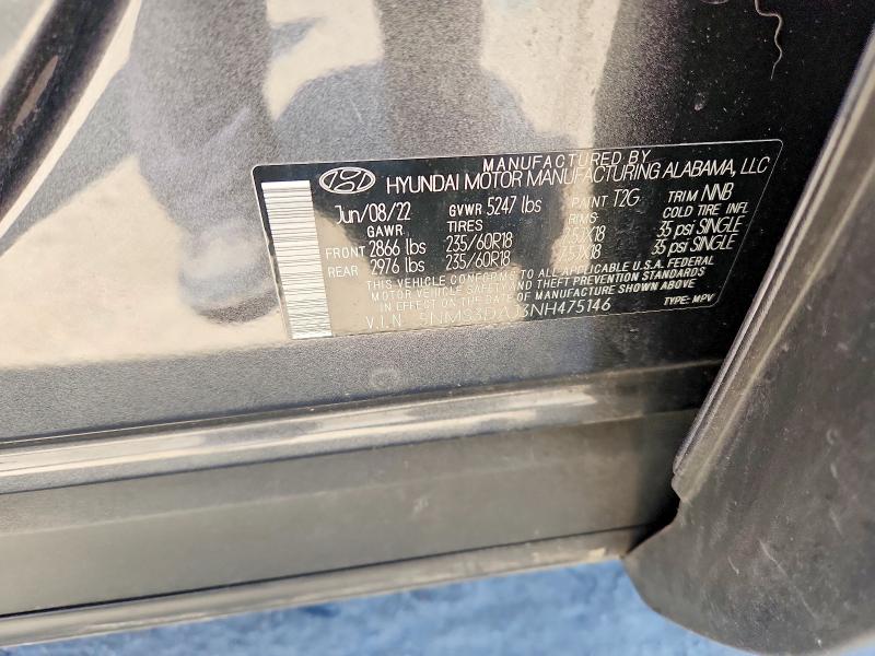 Aukcja sprzedaży 2022 Hyundai Santa Fe, vin: 5NMS3DAJ3NH475146, numer aukcji: 53468886