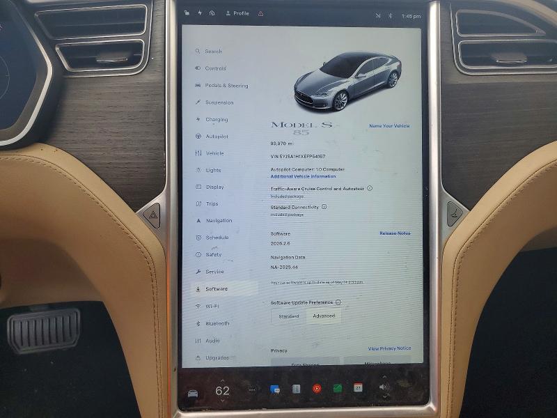 2014 Tesla Model S მანქანა იყიდება აუქციონზე, vin: 5YJSA1H1XEFP54167, აუქციონის ნომერი: 55067516