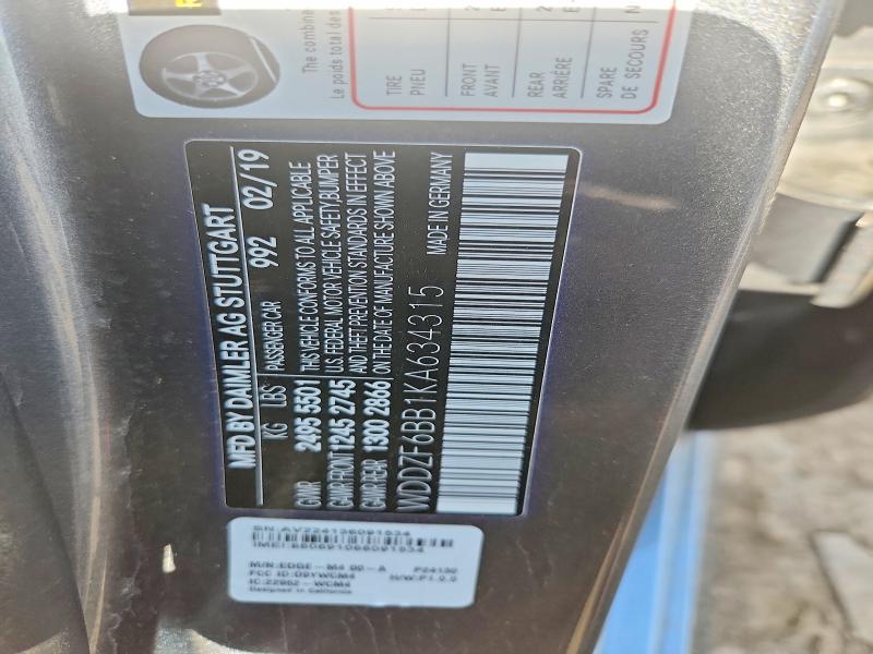Продаж на аукціоні авто 2019 Mercedes-benz E, vin: WDDZF6BB1KA634315, номер лоту: 52696606