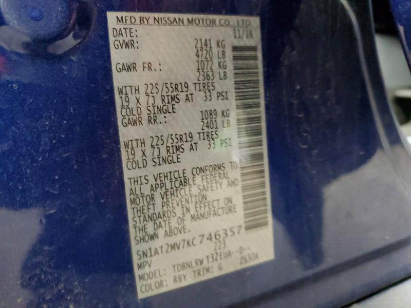 Продаж на аукціоні авто 2019 Nissan Rogue, vin: 5N1AT2MV7KC746357, номер лоту: 53922086