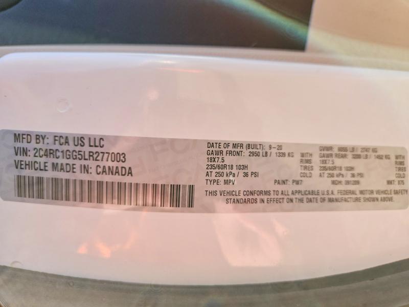 52210916 :رقم المزاد ، 2C4RC1GG5LR277003 vin ، 2020 Chrysler Pacifica مزاد بيع