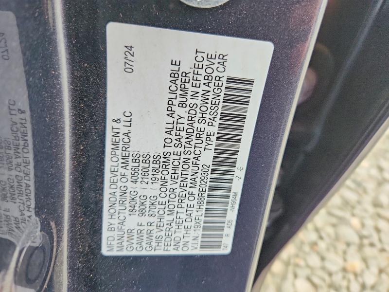 53110736 :رقم المزاد ، 19XFL1H88RE029302 vin ، 2024 Honda Civic مزاد بيع