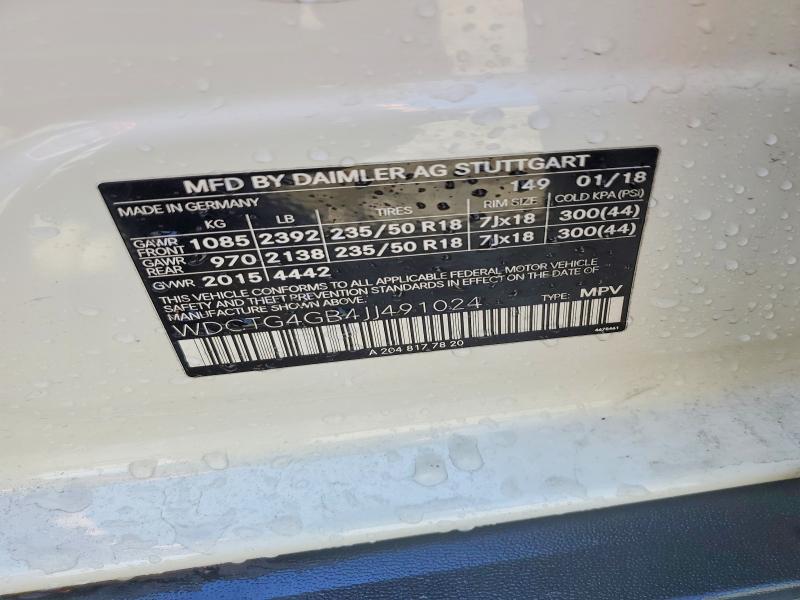 51976016 :رقم المزاد ، WDCTG4GB4JJ491024 vin ، 2018 Mercedes-benz Gla مزاد بيع