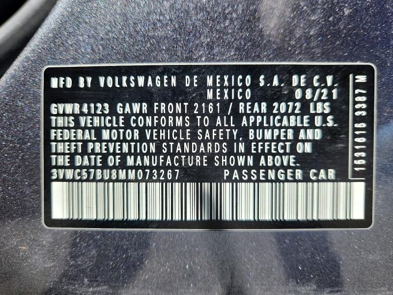 53983026 :رقم المزاد ، 3VWC57BU8MM073267 vin ، 2021 Volkswagen Jetta مزاد بيع