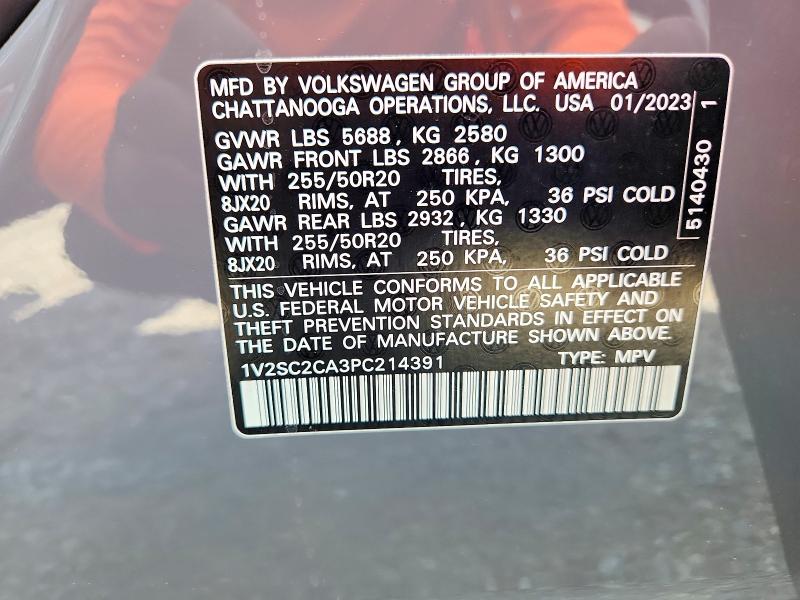 53109376 :رقم المزاد ، 1V2SC2CA3PC214391 vin ، 2023 Volkswagen Atlas Cross Sport مزاد بيع
