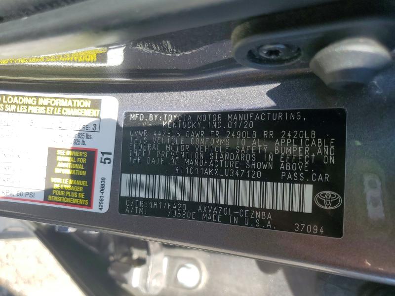 Продажа на аукционе авто 2020 Toyota Camry, vin: 4T1C11AKXLU347120, номер лота: 53935436