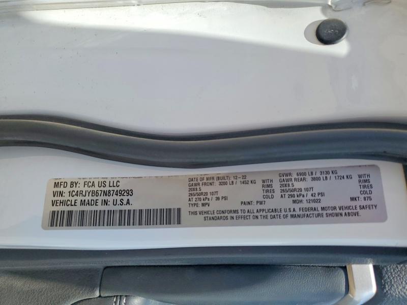 Продажа на аукционе авто 2022 Jeep Grand Cherokee, vin: 1C4RJYB67N8749293, номер лота: 53441056