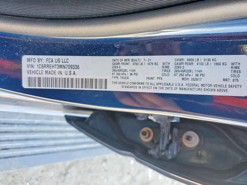 2021 Ram 1500 მანქანა იყიდება აუქციონზე, vin: 1C6RREHT3MN709336, აუქციონის ნომერი: 54039306