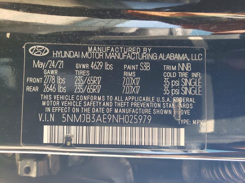 2022 Hyundai Tucson მანქანა იყიდება აუქციონზე, vin: 5NMJB3AE9NH025979, აუქციონის ნომერი: 54244706