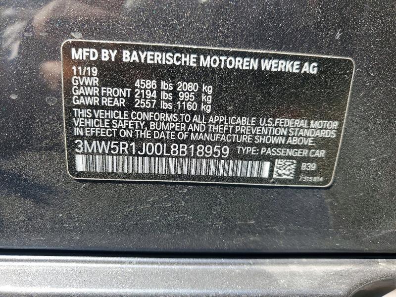 Продажа на аукционе авто 2020 Bmw 330i, vin: 3MW5R1J00L8B18959, номер лота: 53107016