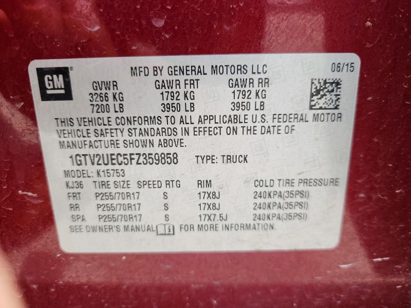 52036916 :رقم المزاد ، 1GTV2UEC5FZ359858 vin ، 2015 Gmc Sierra مزاد بيع