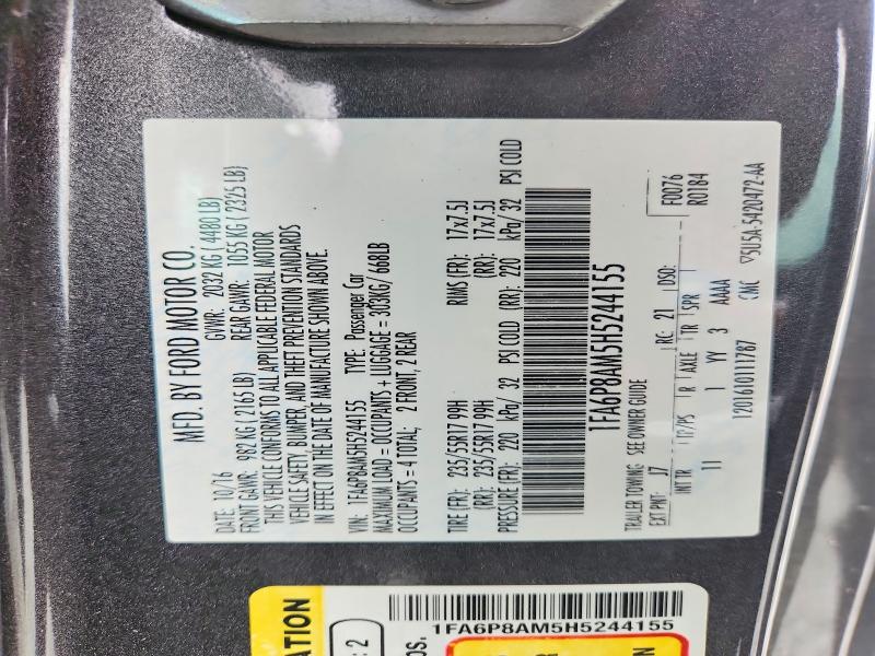 Продаж на аукціоні авто 2017 Ford Mustang, vin: 1FA6P8AM5H5244155, номер лоту: 55505576