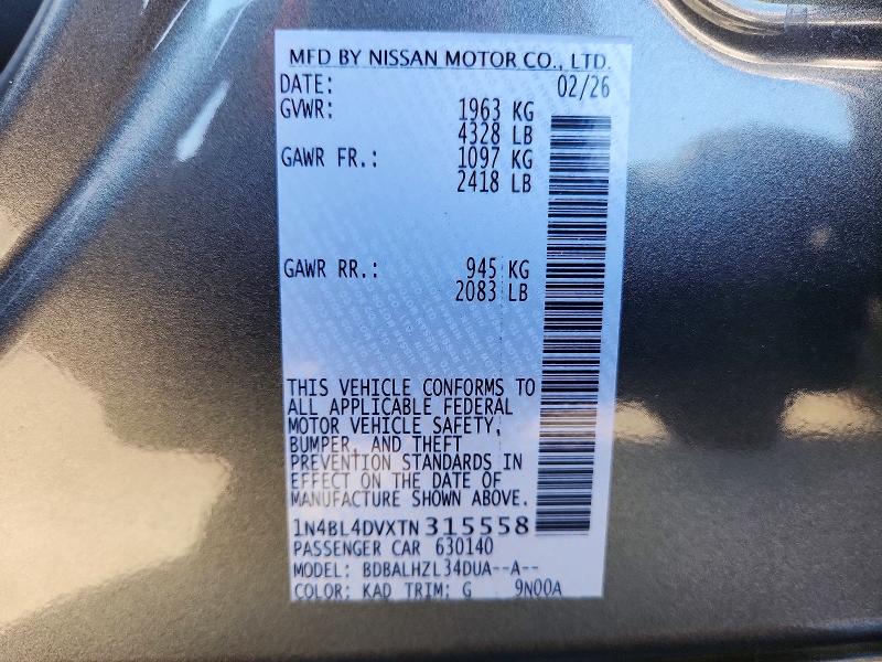 Продаж на аукціоні авто 2026 Nissan Altima, vin: 1N4BL4DVXTN315558, номер лоту: 52102426