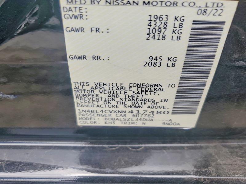 Aukcja sprzedaży 2022 Nissan Altima, vin: 1N4BL4CVXNN417480, numer aukcji: 54021836