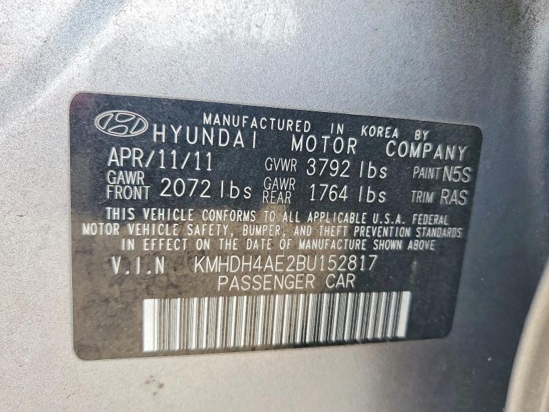 Продажа на аукционе авто 2011 Hyundai Elantra, vin: KMHDH4AE2BU152817, номер лота: 54725026