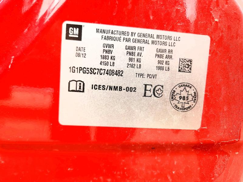 2012 Chevrolet Cruze მანქანა იყიდება აუქციონზე, vin: 1G1PG5SC7C7408482, აუქციონის ნომერი: 53316916