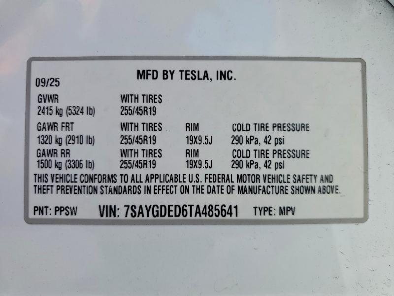 Aukcja sprzedaży 2026 Tesla Model Y, vin: 7SAYGDED6TA485641, numer aukcji: 55128606