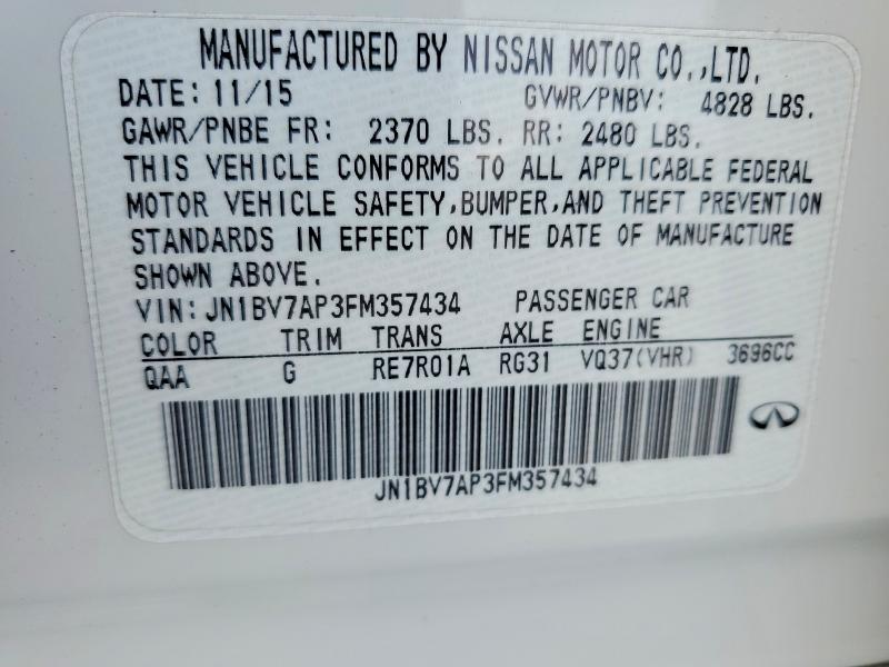 Aukcja sprzedaży 2015 Infiniti Q50, vin: JN1BV7AP3FM357434, numer aukcji: 52209646