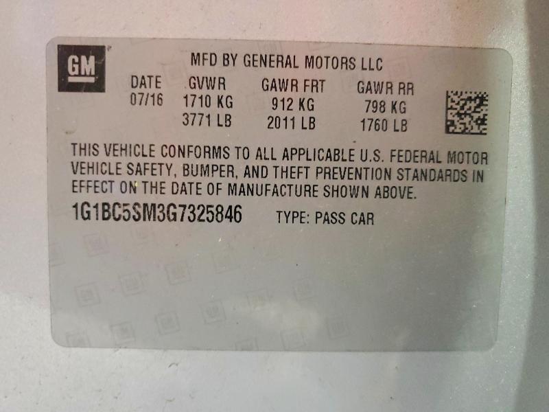 Продаж на аукціоні авто 2016 Chevrolet Cruze, vin: 1G1BC5SM3G7325846, номер лоту: 52853956