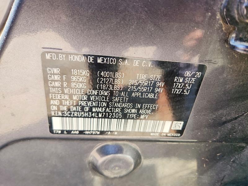 2020 Honda Hr-v მანქანა იყიდება აუქციონზე, vin: 3CZRU5H34LM712305, აუქციონის ნომერი: 55135296