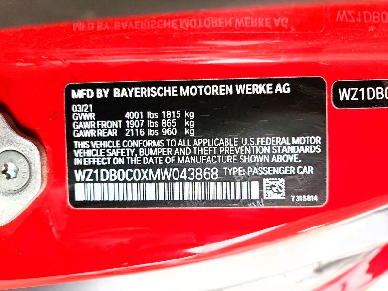 Aukcja sprzedaży 2021 Toyota Gr Supra, vin: WZ1DB0C0XMW043868, numer aukcji: 50120656