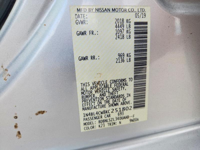 54908636 :رقم المزاد ، 1N4BL4CW8KC251802 vin ، 2019 Nissan Altima مزاد بيع