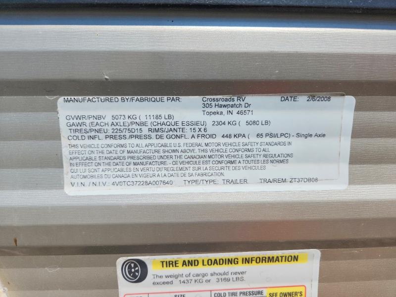 54055036 :رقم المزاد ، 4V0TC37228A007640 vin ، 2008 Cross Roads Zinger مزاد بيع