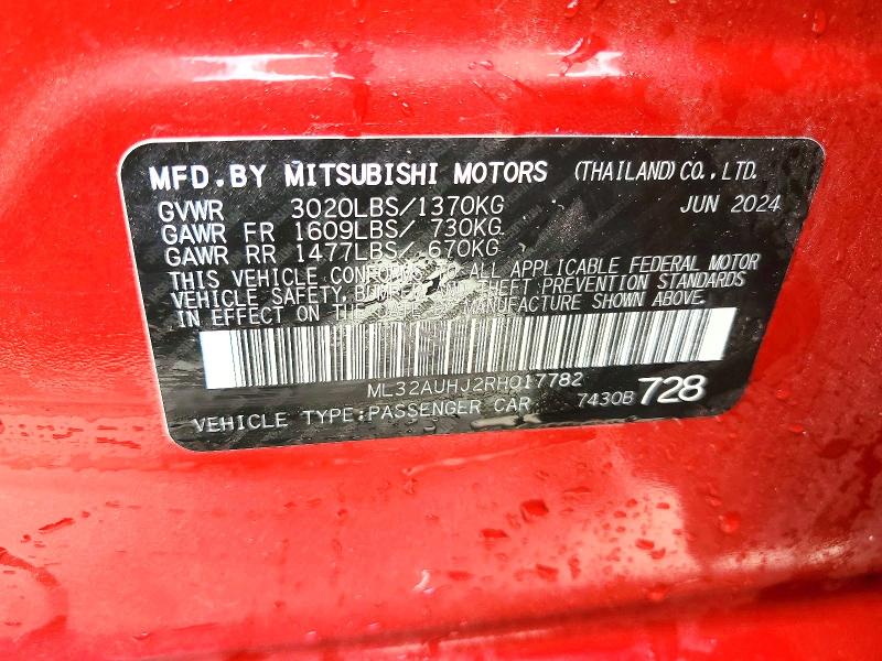 Aukcja sprzedaży 2024 Mitsubishi Mirage, vin: ML32AUHJ2RH017782, numer aukcji: 52077346