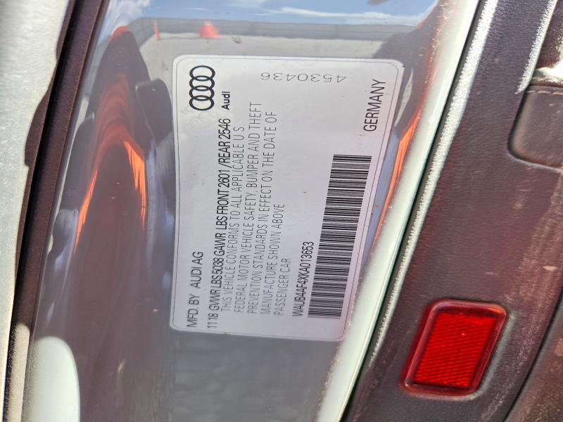2019 Audi S4 მანქანა იყიდება აუქციონზე, vin: WAUB4AF4XKA013653, აუქციონის ნომერი: 52311346