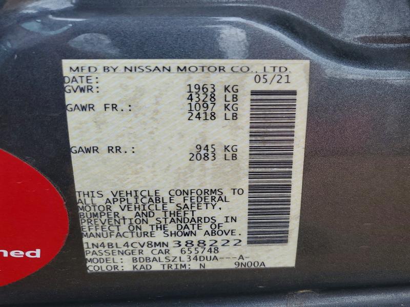 Продаж на аукціоні авто 2021 Nissan Altima, vin: 1N4BL4CV8MN388222, номер лоту: 54042086