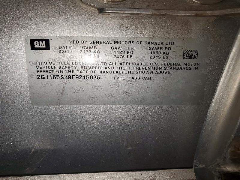 54537146 :رقم المزاد ، 2G1165S39F9215035 vin ، 2015 Chevrolet Impala مزاد بيع