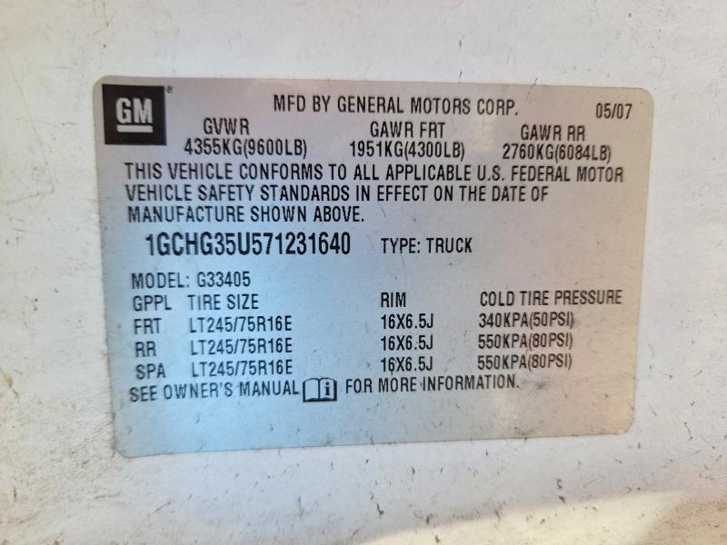 2007 Chevrolet Express G3500 მანქანა იყიდება აუქციონზე, vin: 1GCHG35U571231640, აუქციონის ნომერი: 52614566
