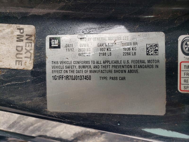 2018 Chevrolet Camaro მანქანა იყიდება აუქციონზე, vin: 1G1FF1R70J0137450, აუქციონის ნომერი: 54974196