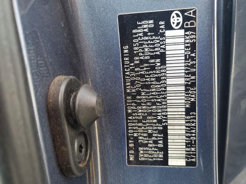 54681036 :رقم المزاد ، 5YFBURHE5EP099980 vin ، 2014 Toyota Corolla مزاد بيع