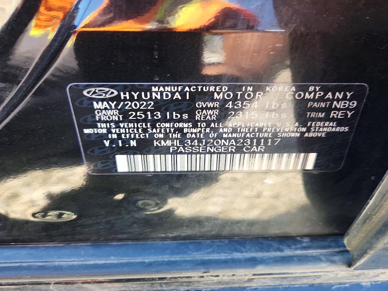 2022 Hyundai Sonata მანქანა იყიდება აუქციონზე, vin: KMHL34J20NA231117, აუქციონის ნომერი: 53312496