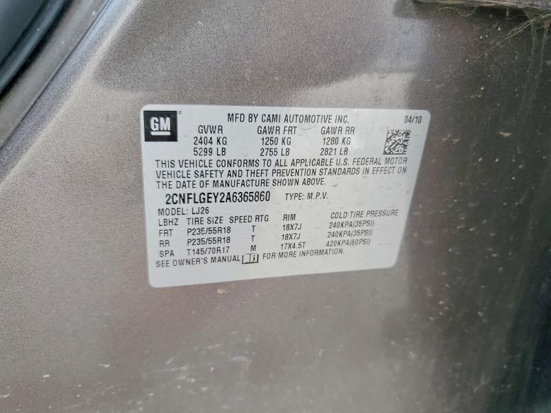 Aukcja sprzedaży 2010 Chevrolet Equinox, vin: 2CNFLGEY2A6365860, numer aukcji: 53909966