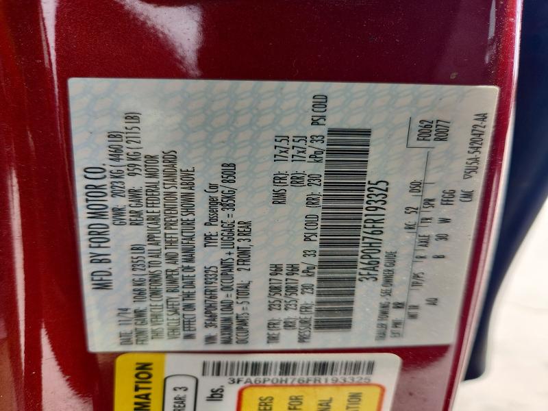 51647716 :رقم المزاد ، 3FA6P0H76FR193325 vin ، 2015 Ford Fusion مزاد بيع
